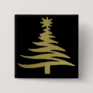 Bóton Quadrado 5.08cm Estêncil de Árvore de Natal Dourado