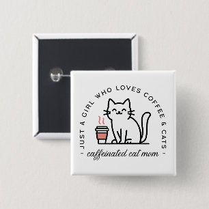 Bóton Quadrado 5.08cm Estética de garota amante de gato e café