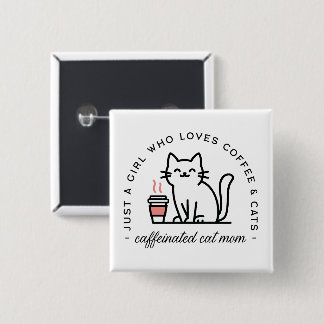 Bóton Quadrado 5.08cm Estética de garota amante de gato e café