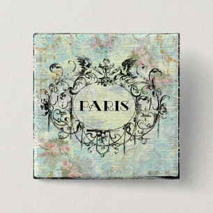 Bóton Quadrado 5.08cm Estilo Anticíco Francês Design Rococo e Rosas Rosa