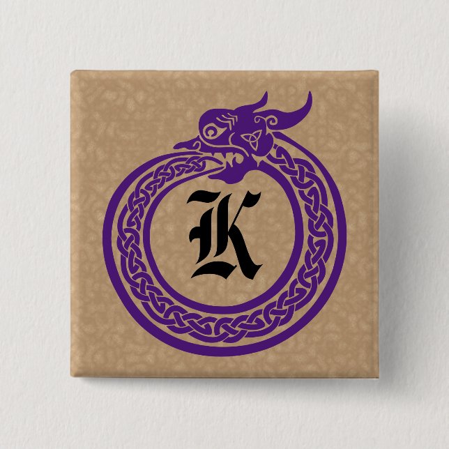 Bóton Quadrado 5.08cm Estilo Celular Monograma Personalizado Ouroboros (Frente)