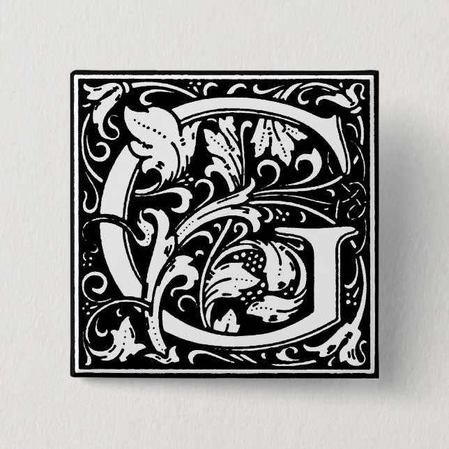 Bóton Quadrado 5.08cm Estilo Renascentista alfabeto - letra G - pino (Frente)