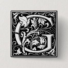 Bóton Quadrado 5.08cm Estilo Renascentista alfabeto - letra G - pino