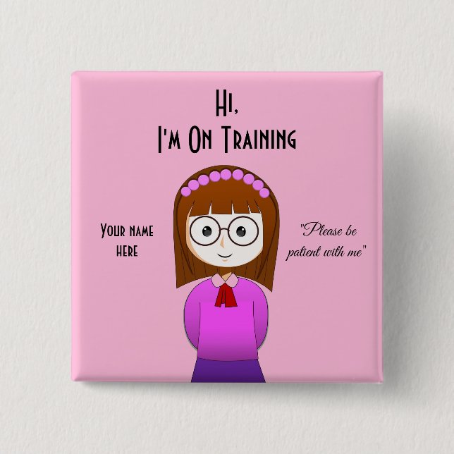 Bóton Quadrado 5.08cm Estou no botão de treinamento rosa (Frente)