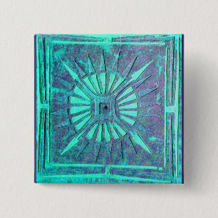 Bóton Quadrado 5.08cm ESTRELA DA MANHÃ, Turquase Azul Verde, Teto