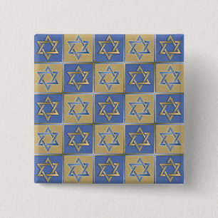 Bóton Quadrado 5.08cm Estrela de Davi Judaica Metal Dourado Azul