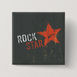 Bóton Quadrado 5.08cm Estrela Vermelha de Rock Star Abalada