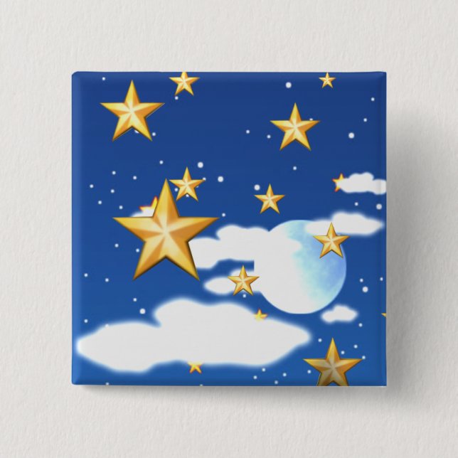 Bóton Quadrado 5.08cm Estrelas Douradas - (Frente)
