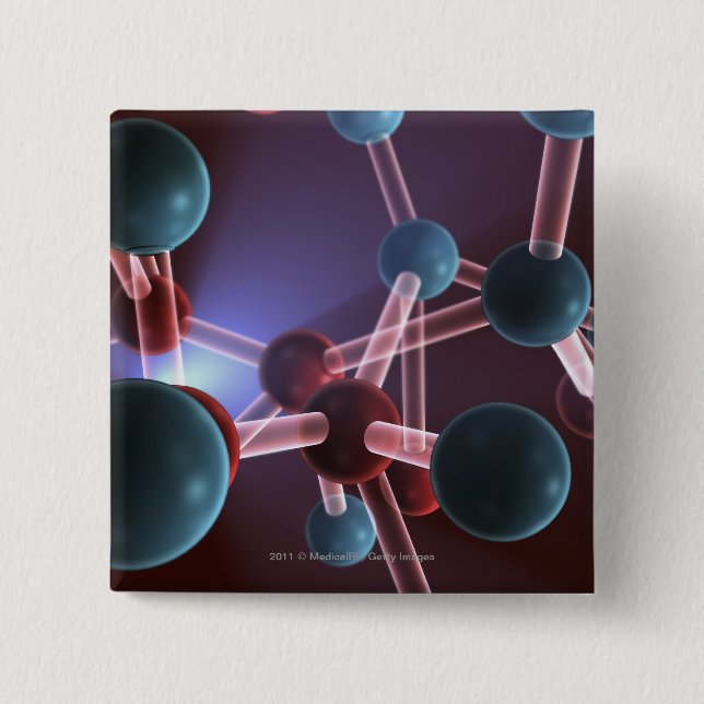 Bóton Quadrado 5.08cm Estrutura molecular da cafeína (Frente)