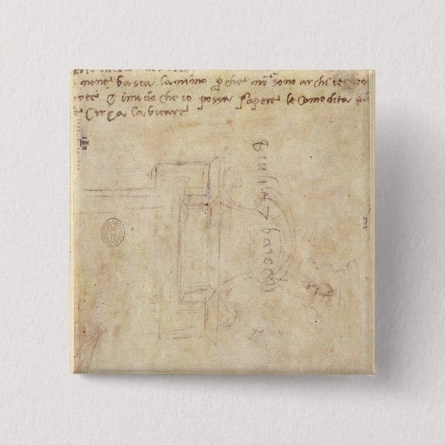 Bóton Quadrado 5.08cm Estudo arquitectónico com notas (Frente)