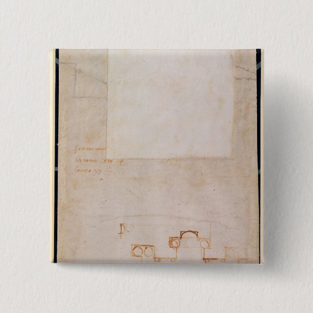 Bóton Quadrado 5.08cm Estudo arquitectónico com notas (Frente)
