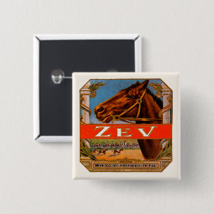Bóton Quadrado 5.08cm Etiqueta De Cigarros Vintage, Cavalos Raça Zev Co