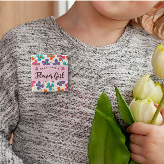 Bóton Quadrado 5.08cm Etiqueta para Nome de Noiva Floral Divertida Marga