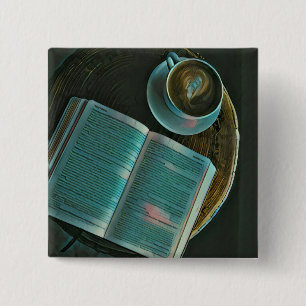 Bóton Quadrado 5.08cm Eu adoro café e livros