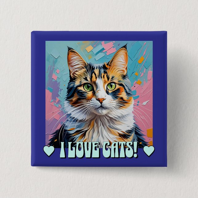 Bóton Quadrado 5.08cm Eu Adoro Gatos! (Frente)