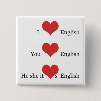 Bóton Quadrado 5.08cm Eu amo a gramática inglesa do estudante do