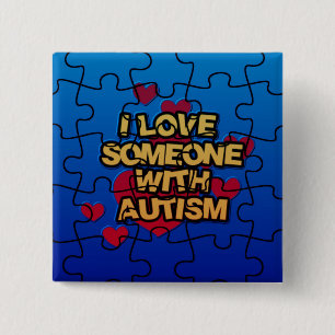 Bóton Quadrado 5.08cm Eu amo alguém com botão do autismo
