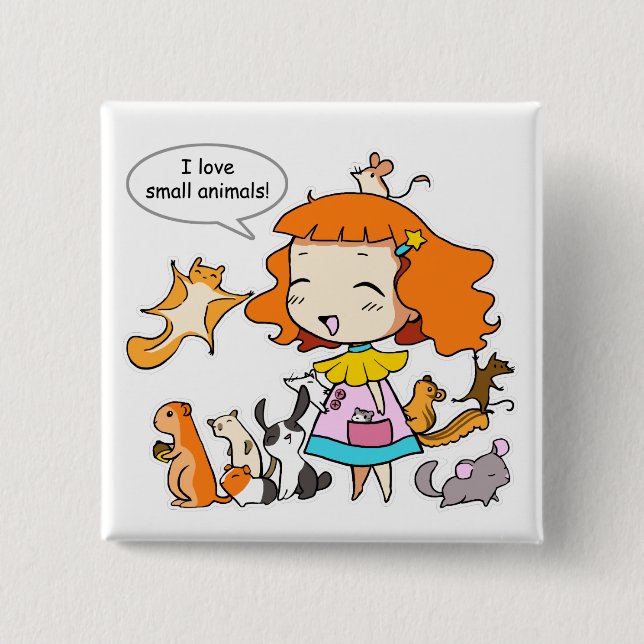 Bóton Quadrado 5.08cm Eu amo animais pequenos (Frente)