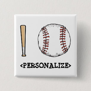 Bóton Quadrado 5.08cm Eu Amo (Beisebol), <PERSONALIZE>