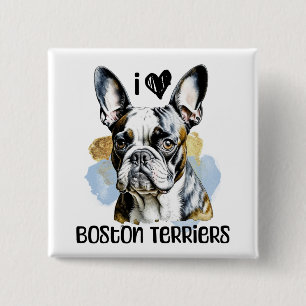 Bóton Quadrado 5.08cm Eu Amo Boston Terriers