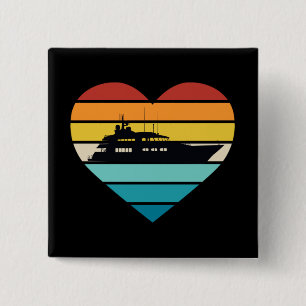 Bóton Quadrado 5.08cm Eu Amo Capitão de Iate Navio Pôr do Sol Retrô