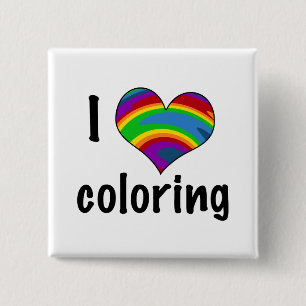 Bóton Quadrado 5.08cm Eu Amo Desenho de Coração Arco-Íris para Colorir