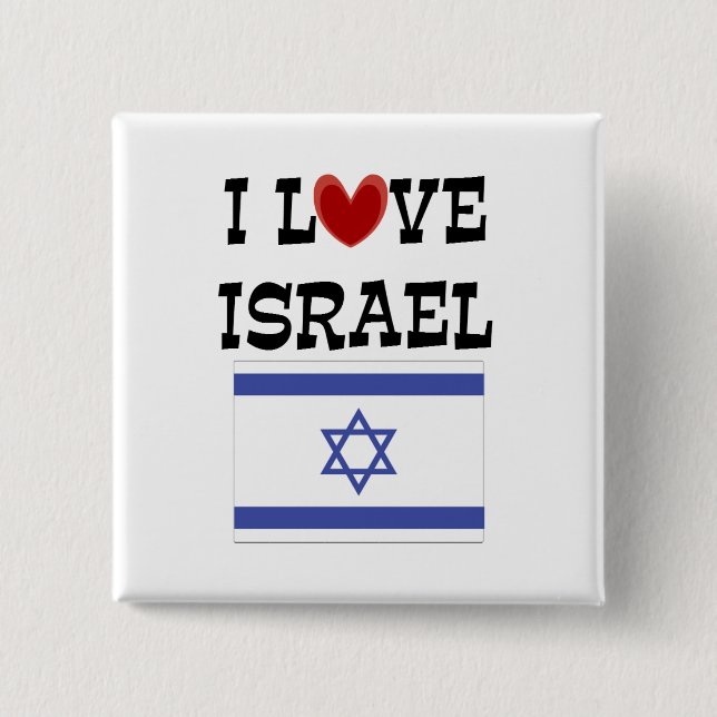Bóton Quadrado 5.08cm Eu amo Israel, design popular (Frente)