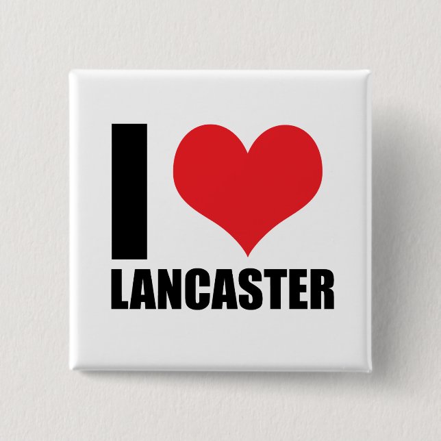 Bóton Quadrado 5.08cm Eu amo Lancaster (Frente)
