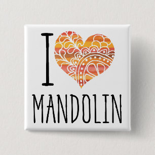Bóton Quadrado 5.08cm Eu Amo Mandolin Orange Mandala Heart