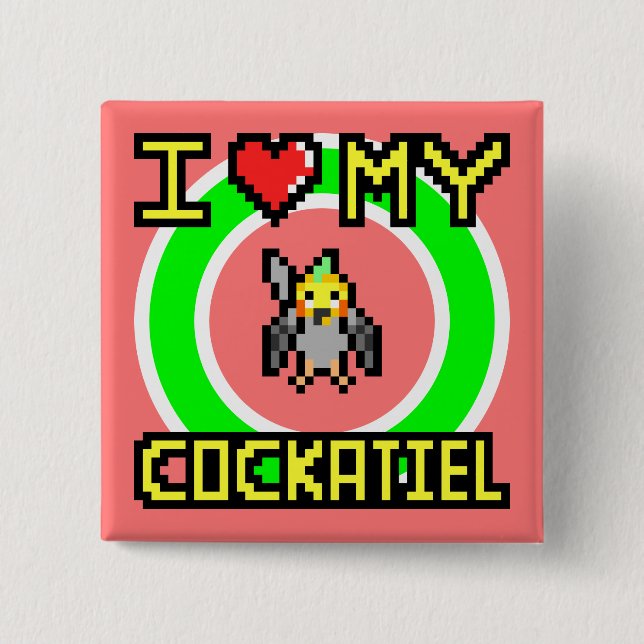 Bóton Quadrado 5.08cm Eu amo meu Cockatiel (Frente)