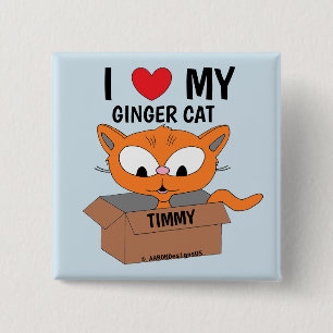 Bóton Quadrado 5.08cm "Eu Amo Meu Ginger Cat" Personalizado