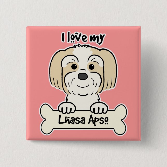 Bóton Quadrado 5.08cm Eu amo meu Lhasa Apso (Frente)