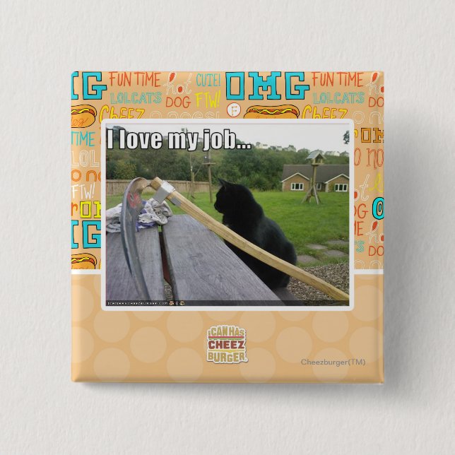 Bóton Quadrado 5.08cm Eu amo meu trabalho (Frente)