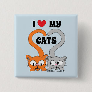 Bóton Quadrado 5.08cm Eu amo meus gatos adoráveis gatos de desenho anima