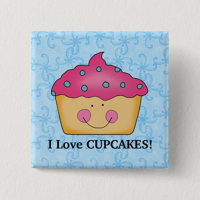 Bóton Quadrado 5.08cm Eu amo o botão dos cupcakes (Frente)