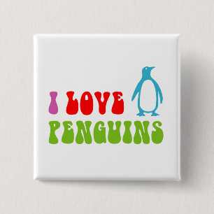 Bóton Quadrado 5.08cm Eu Amo Pinguins