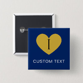 Bóton Quadrado 5.08cm Eu Amo TEXTO PERSONALIZADO Elegante Azul Marinho