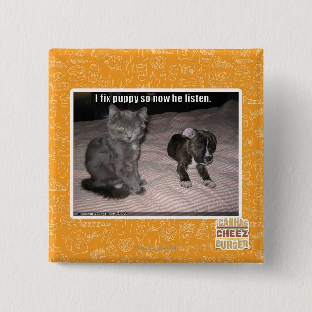 Bóton Quadrado 5.08cm Eu fixo o filhote de cachorro (Frente)