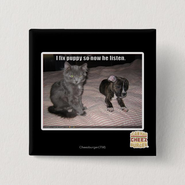 Bóton Quadrado 5.08cm Eu fixo o filhote de cachorro (Frente)