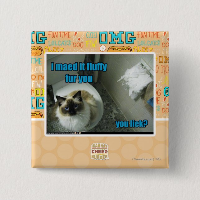 Bóton Quadrado 5.08cm Eu maed o pele macia você (Frente)