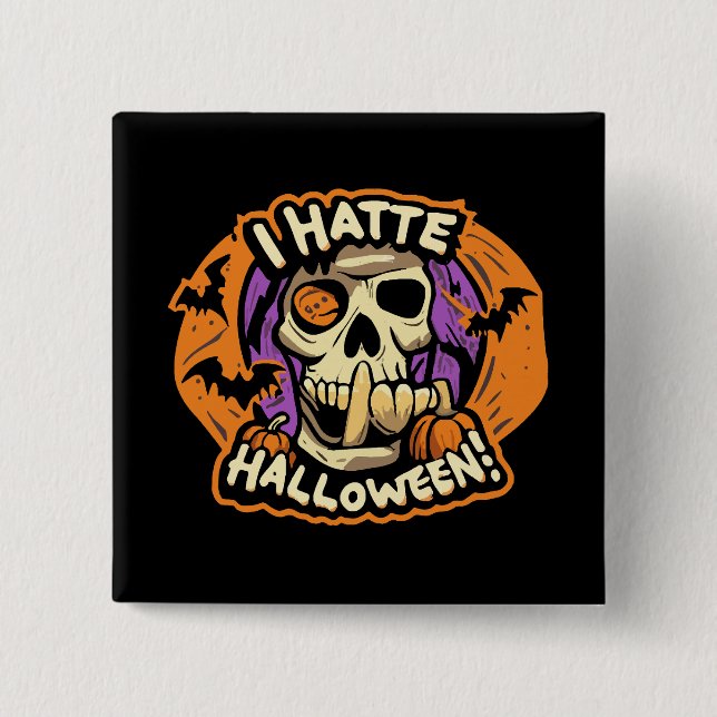 Bóton Quadrado 5.08cm eu odeio o halloween (Frente)