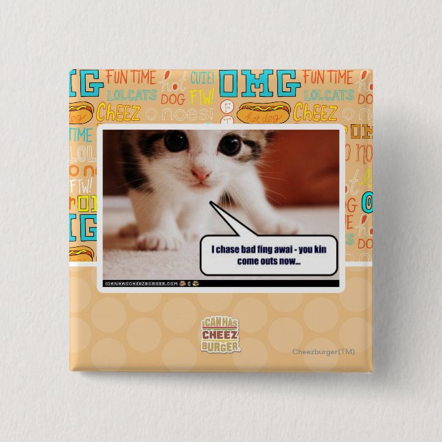 Bóton Quadrado 5.08cm Eu persigo o awai fing mau (Frente)
