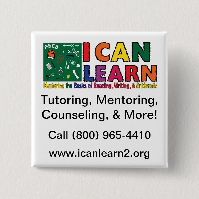 Bóton Quadrado 5.08cm Eu posso aprender o botão quadrado (Frente)