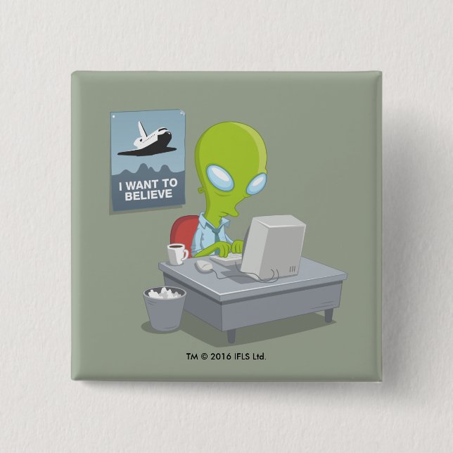 Bóton Quadrado 5.08cm Eu quero acreditar (Frente)