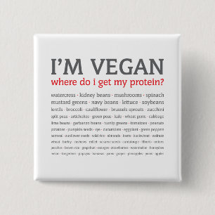 Bóton Quadrado 5.08cm Eu sou Vegan: De onde eu obtenho minha proteína?