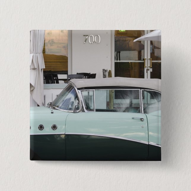 Bóton Quadrado 5.08cm EUA, Florida, Miami Beach: Praia sul, 1956 (Frente)
