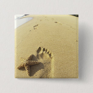 Bóton Quadrado 5.08cm EUA, Havaí, Maui, Praia de Makena, Pegada e