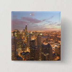 Bóton Quadrado 5.08cm EUA, Illinois, Chicago: Vista da Noite do Loop