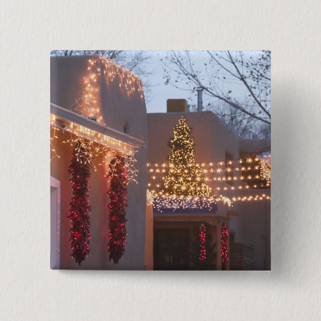 Bóton Quadrado 5.08cm EUA, Novo México, Papais noeis Fe: Galeria de Estr (Frente)