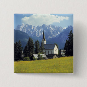 Bóton Quadrado 5.08cm Europa, Áustria, Gosau. A torre da igreja